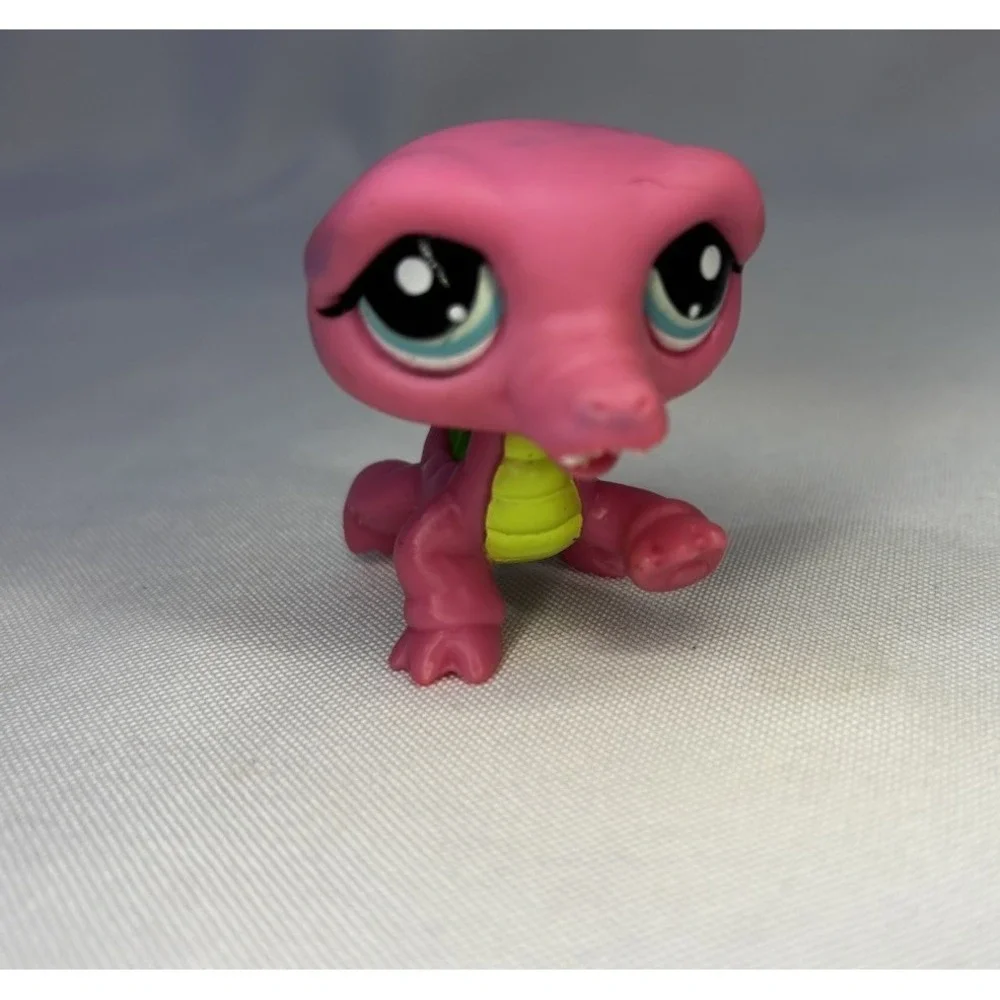 🐊Littlest Pet Shop 1464 Lps Authentic Pink Green‎ Crocodile Blue Eyes